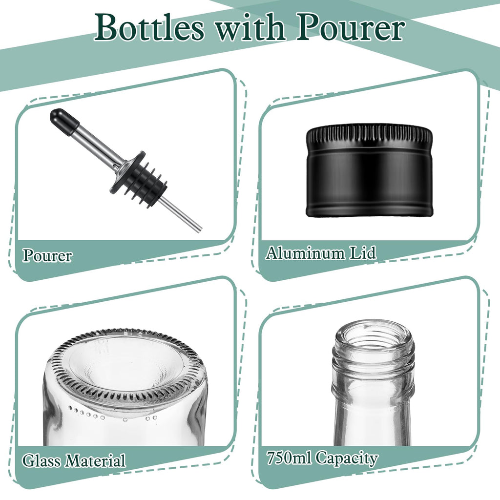 Maxdot 20 Pcs Long Neck Glass Bottles with Pourer Bordeaux Wine Bottle Clear Empty Wine Syrup Juice for Home Bar Liquor Juice Making Wedding Anniversary Party