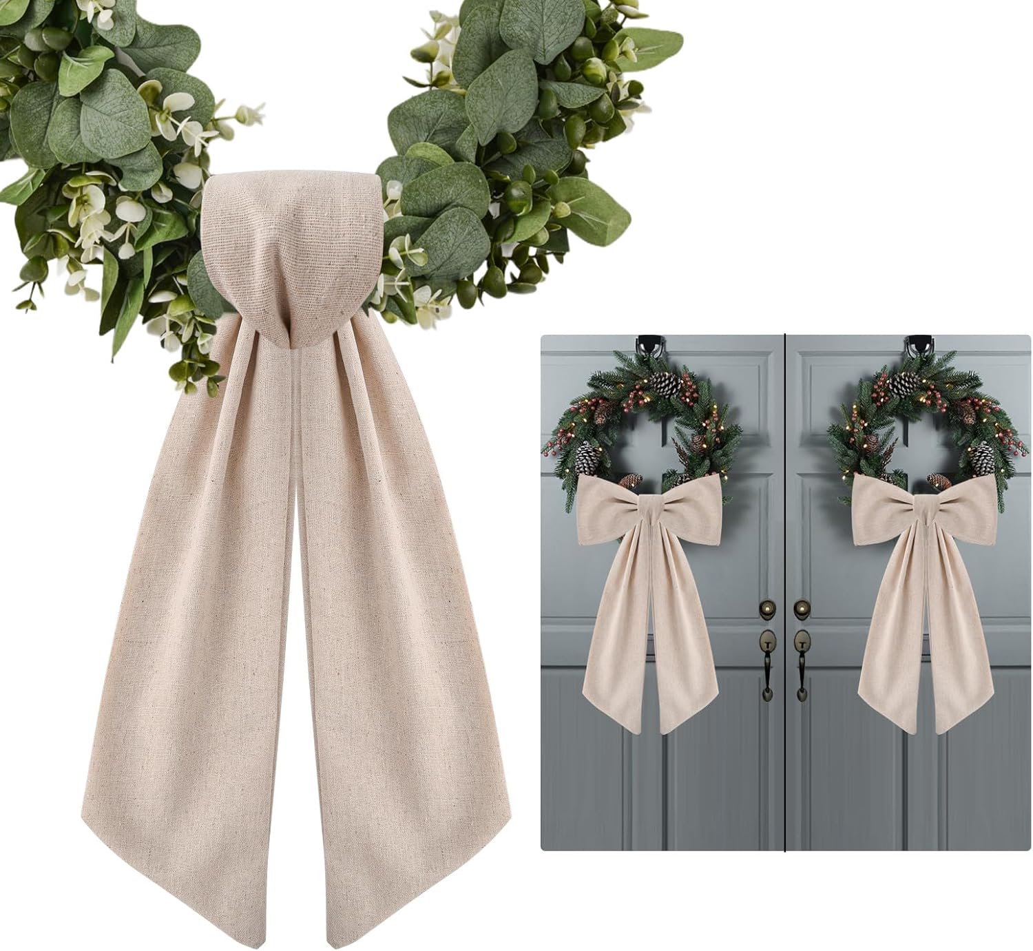Skiennix Wreath Sash - 2 Pack Boxwood Garland for Front Door Decor | Burlap Design