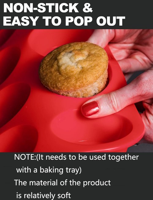 Jewoster Silicone Muffin Pan - Nonstick 12-Cup Baking Molds, BPA-Free | 2-Pack for Muffins & Cupcakes