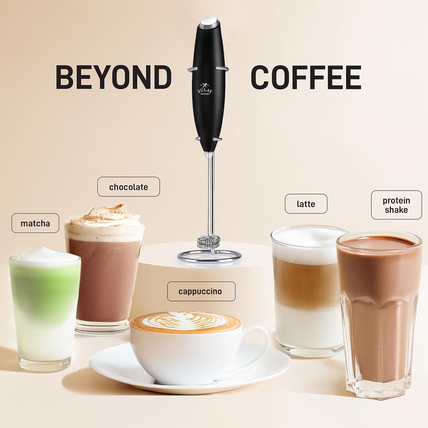 Zulay Kitchen Double Whisk Milk Frother - Powerful Handheld Foam Maker for Coffee, Lattes & More - Includes 2 Duracell Batteries