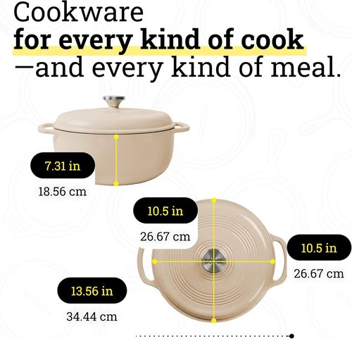 Lodge Essential Enamel Cast Iron Dutch Oven - 6 Quart Sandalwood - Ideal for Baking, Braising & Slow Cooking
