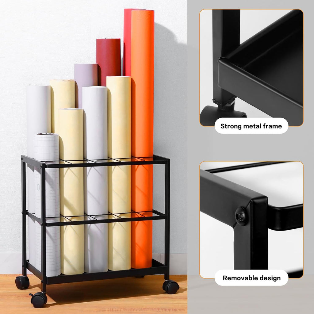 Premium Blueprint Storage Rack Cart - 15-Slot Metal Holder for Secure Organization of Plans & Artwork