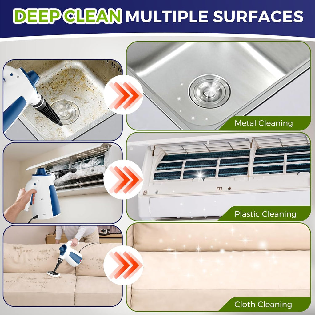 Skiennix Steam Cleaner - Pressurized Handheld Multi-Surface Cleaner with 12 Accessories | 350ML Capacity for Home & Car
