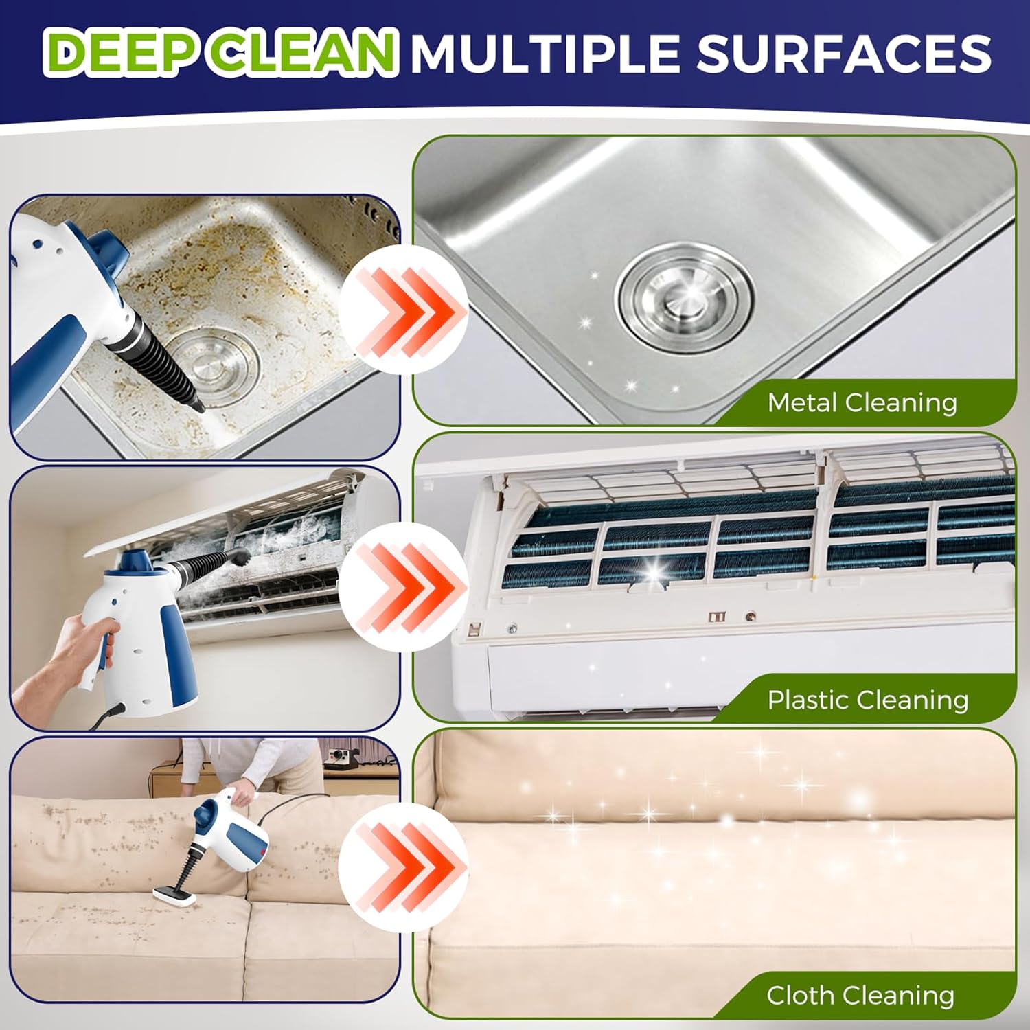 Skiennix Steam Cleaner - Pressurized Handheld Multi-Surface Cleaner with 12 Accessories | 350ML Capacity for Home & Car