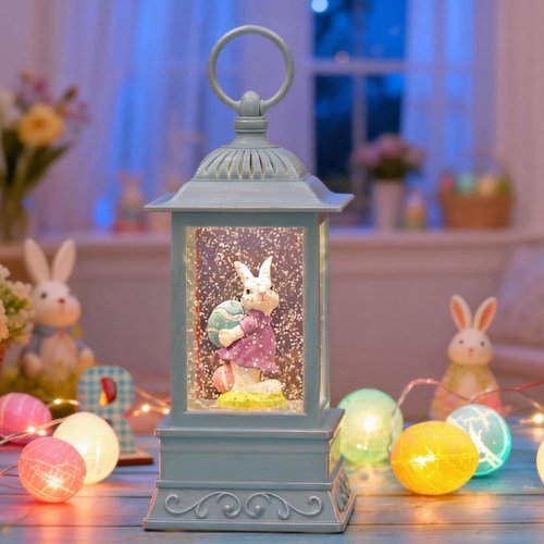 Lighted Glitter Bunny Snow Globe by Easter - Charming Spring Home Decor | Perfect for Festive Celebrations