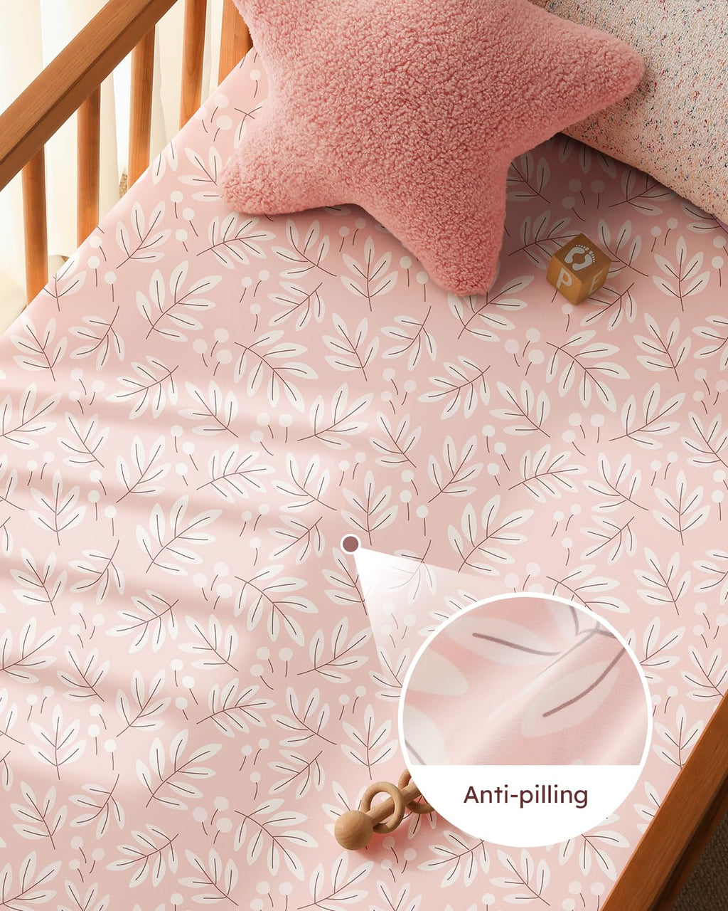 Unnivoll Baby Crib Sheets | Soft Microfiber Fitted Sheets for Standard Crib & Toddler Mattress - 3 Pack, Pink Flowers & Leaf, 28x52x8in