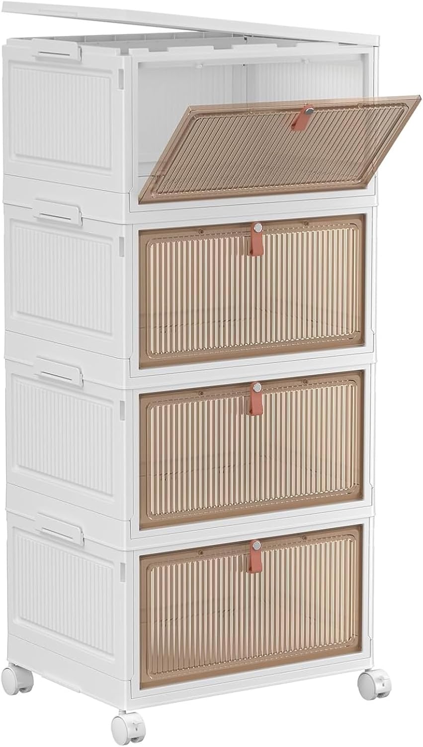 YFXCVSL 4-Tier Plastic Storage Bins with Lid - Stackable 28QT Containers with Wheels for Easy Organization