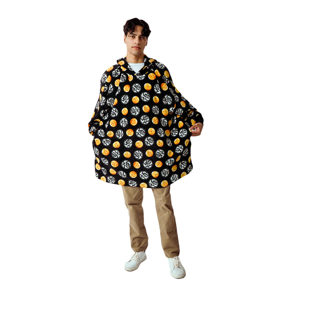 Bioworld Dragon Ball Z Kanji & Dragon Balls Adult Black Hooded Blanket OSFA