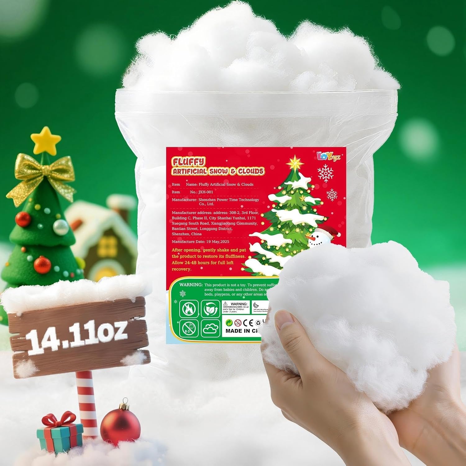 Skiennix Fluffy Christmas Fake Snow - 14.11oz Cotton Artificial Snow for Indoor Decor & Crafts