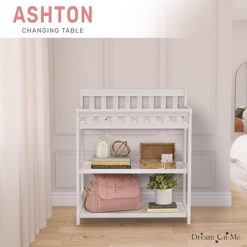 Dream On Me Ashton 2-in-1 Changing Table & Nightstand in White – Solid New Zealand Pinewood, Safety Rails, Spacious Storage Shelves & Water-Resistant Changing Pad, Converts to Nightstand