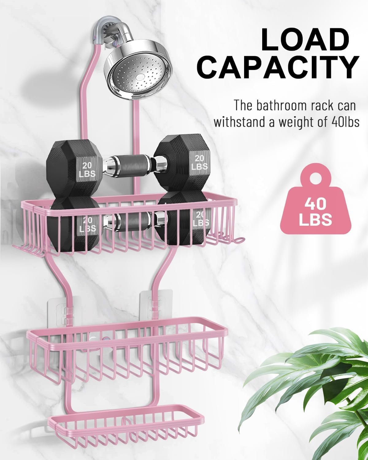 Skiennix Pink Shower Caddy - Rustproof Hanging Organizer with Soap Basket & Hooks | Large 3-Tier Design