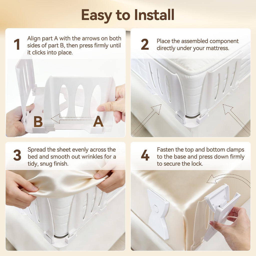 QWUE Bed Sheet Holders for Corners, Upgrade Dual-side Locks Keep Firm & Tight, Lock Sheets Holders, Non-slip Sheets Grippers, Heavy Duty Bed Sheet Clips Fits All Mattress Sizes Easy Install