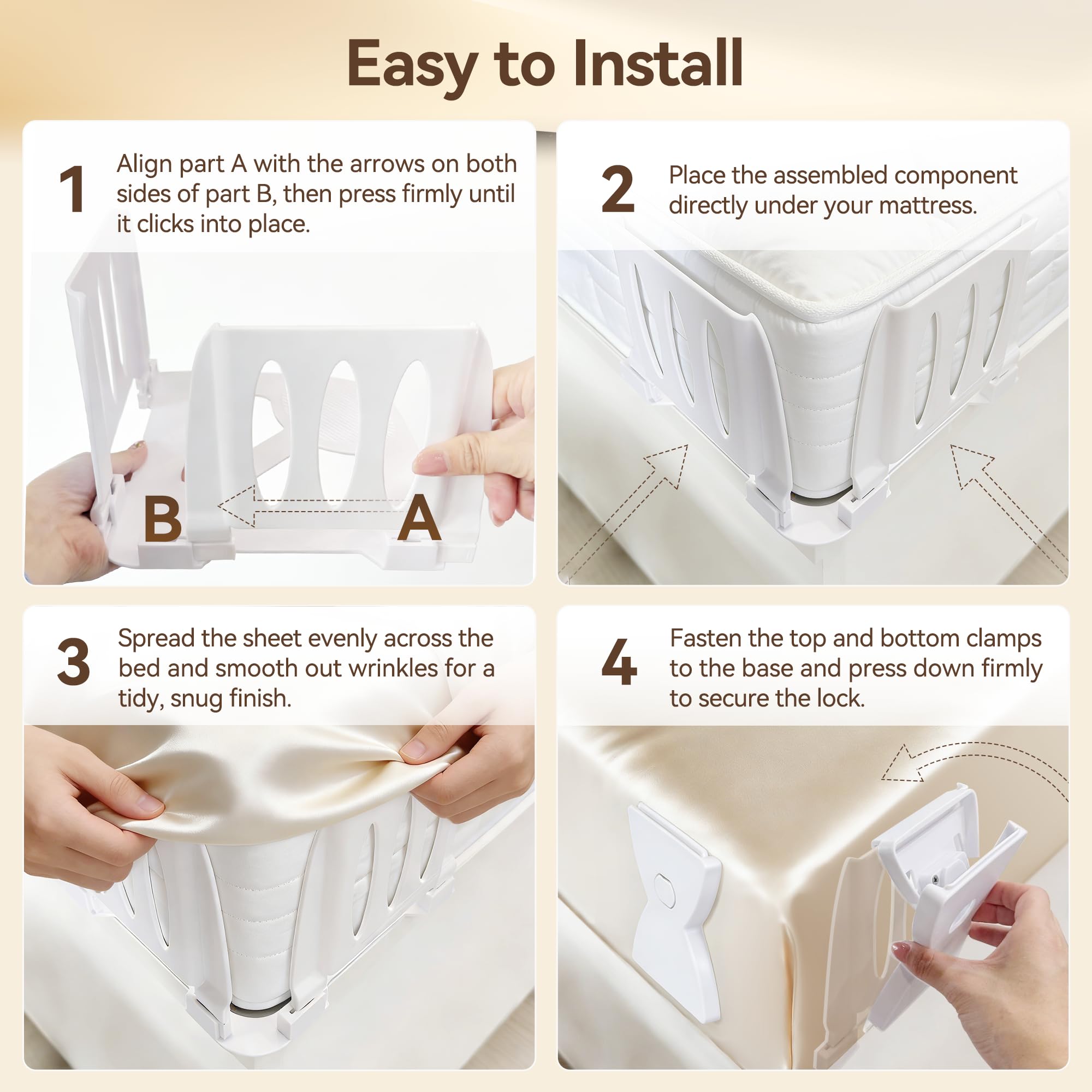QWUE Bed Sheet Holders for Corners, Upgrade Dual-side Locks Keep Firm & Tight, Lock Sheets Holders, Non-slip Sheets Grippers, Heavy Duty Bed Sheet Clips Fits All Mattress Sizes Easy Install