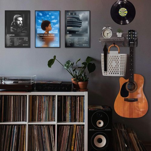 Anslivle 3-Piece Framed Canvas Drake Album Cover Posters - Black | 16x24 Inches Contemporary Music Wall Art for Home