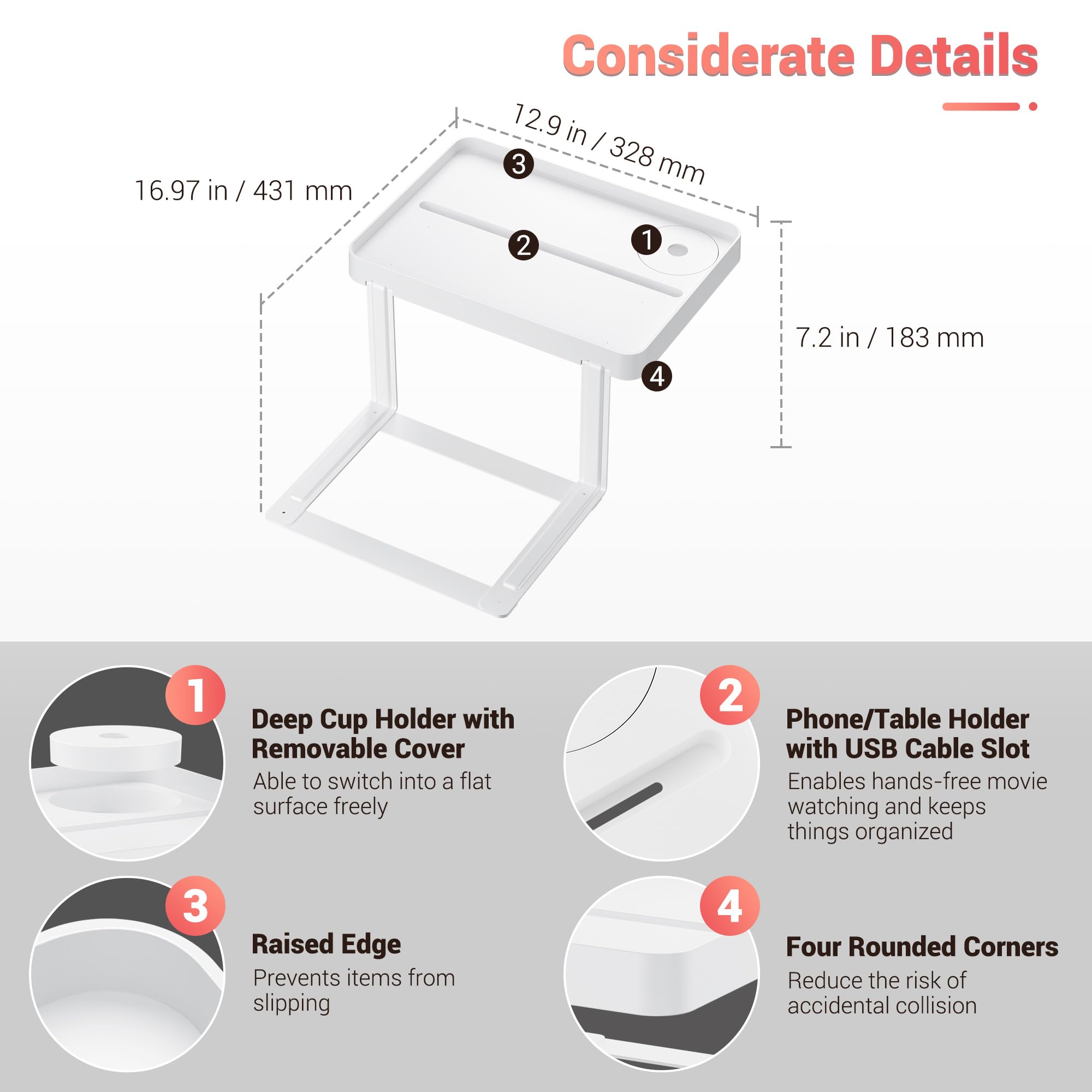 KIWIFOTOS Raised Bedside Shelf for Bed Tray Table Under Mattress for Box Spring Plate Platform Bed Nightstand Shelf Bedside Caddy College Dorm Room