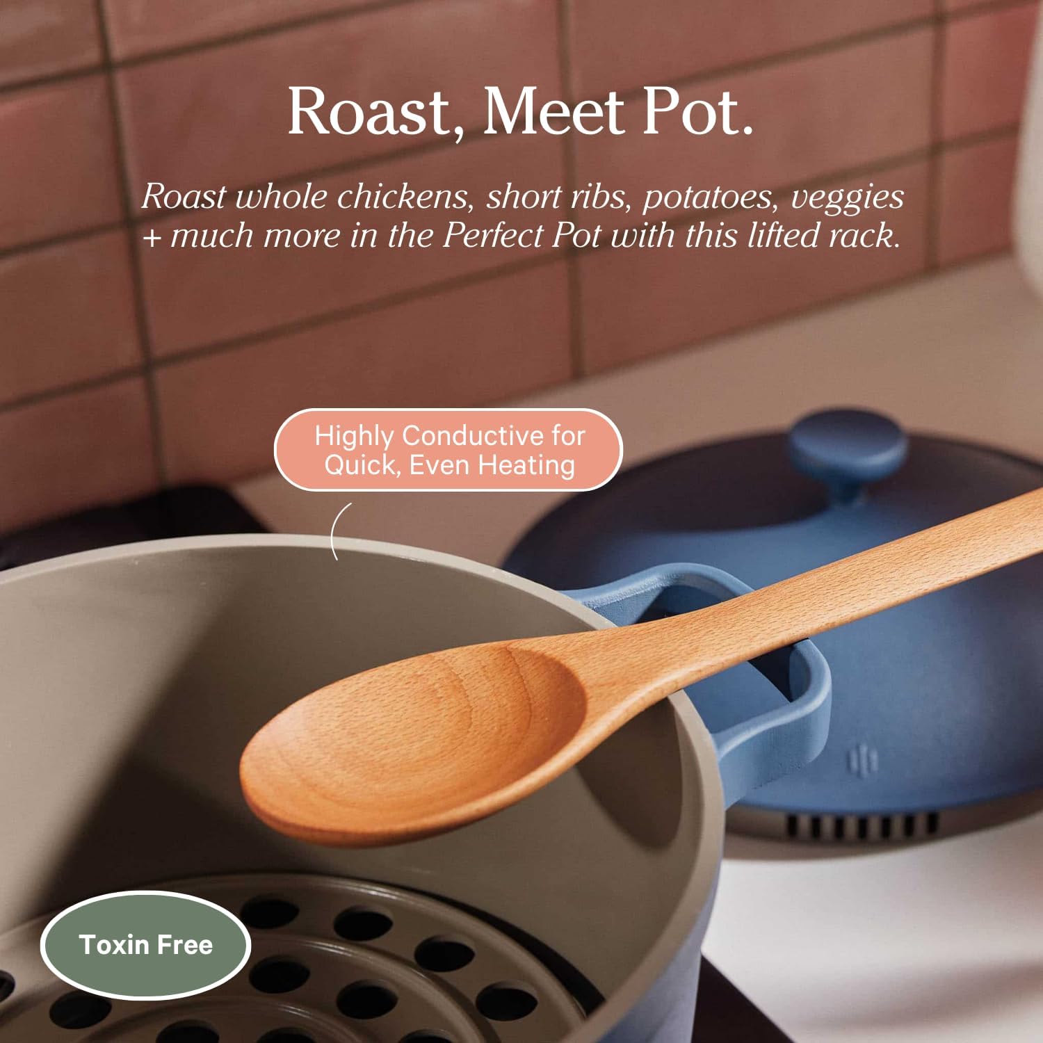 Our Place Perfect Pot Roasting Rack - 2-in-1 Custom-Fit Steamer & Rack | Toxin-Free Ceramic | Char Color