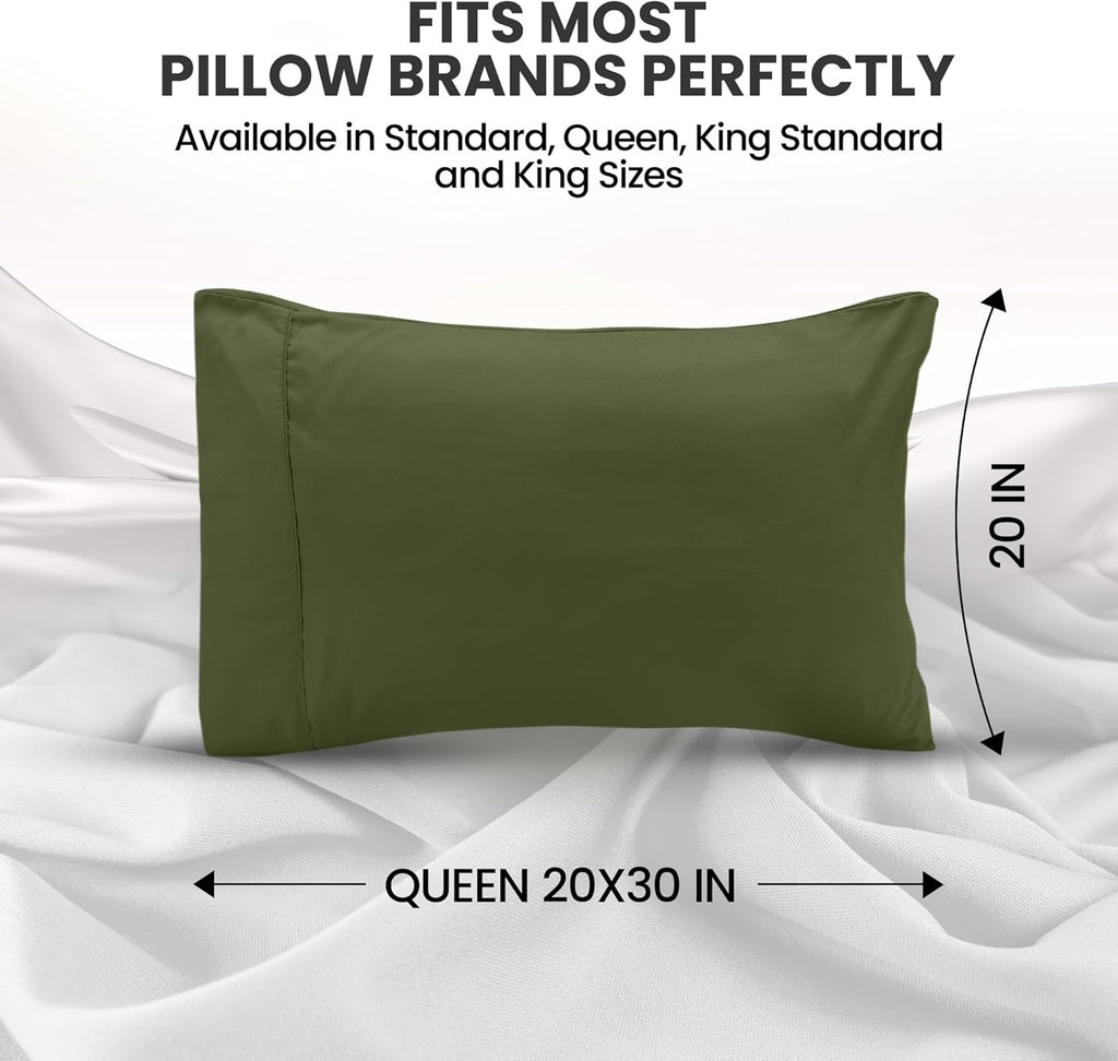 Utopia Bedding Queen Pillow Cases - Soft Brushed Microfiber - 2 Pack, Olive | 20 x 30 Inches, Fade Resistant