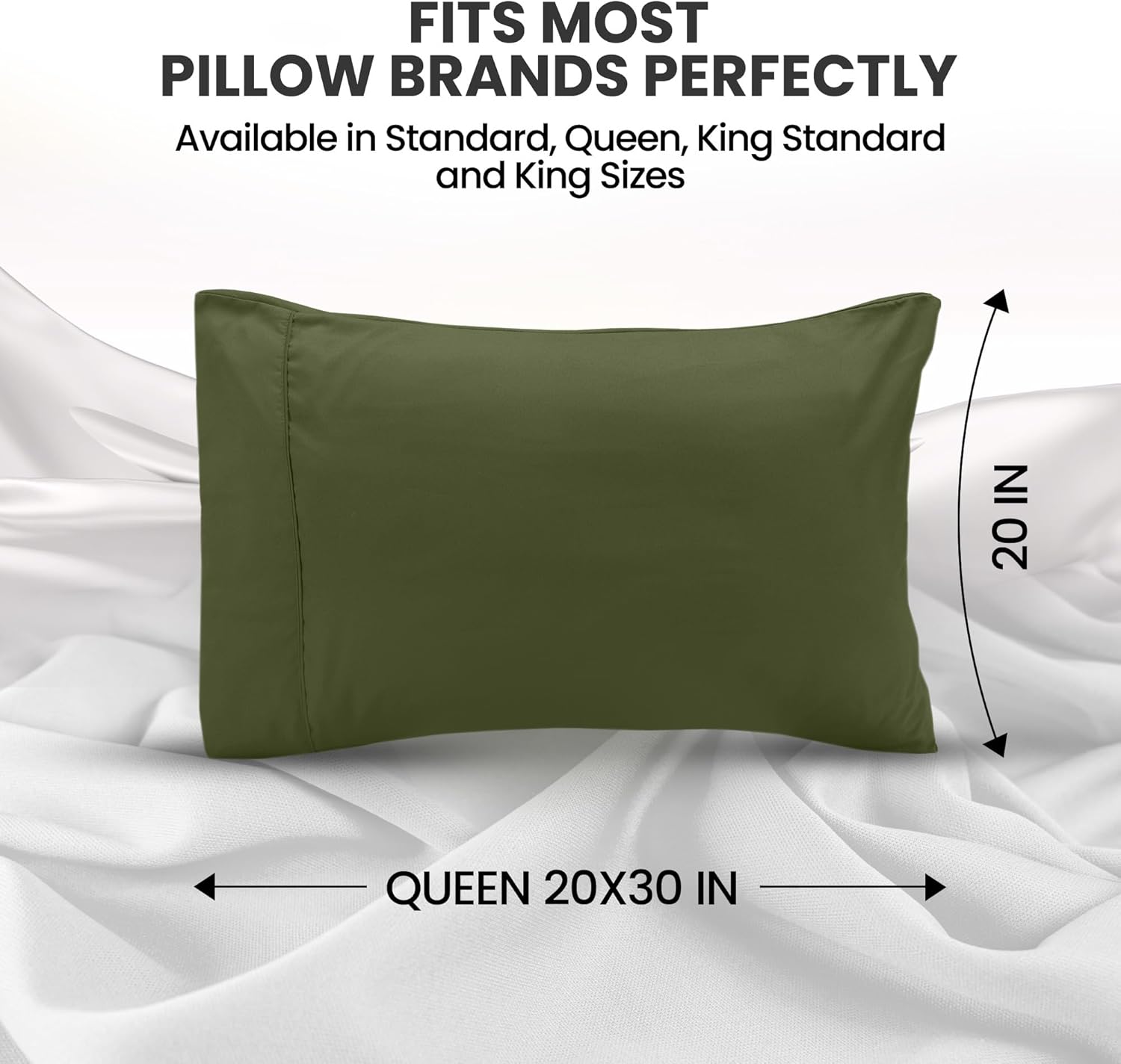 Utopia Bedding Queen Pillow Cases - Soft Brushed Microfiber - 2 Pack, Olive | 20 x 30 Inches, Fade Resistant