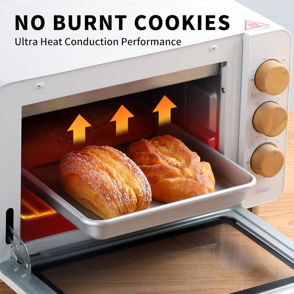 Skiennix Nonstick Baking Trays - 2-Pack 11-Inch Heavy Duty Cookie Sheet Pans | Dishwasher Safe Silver