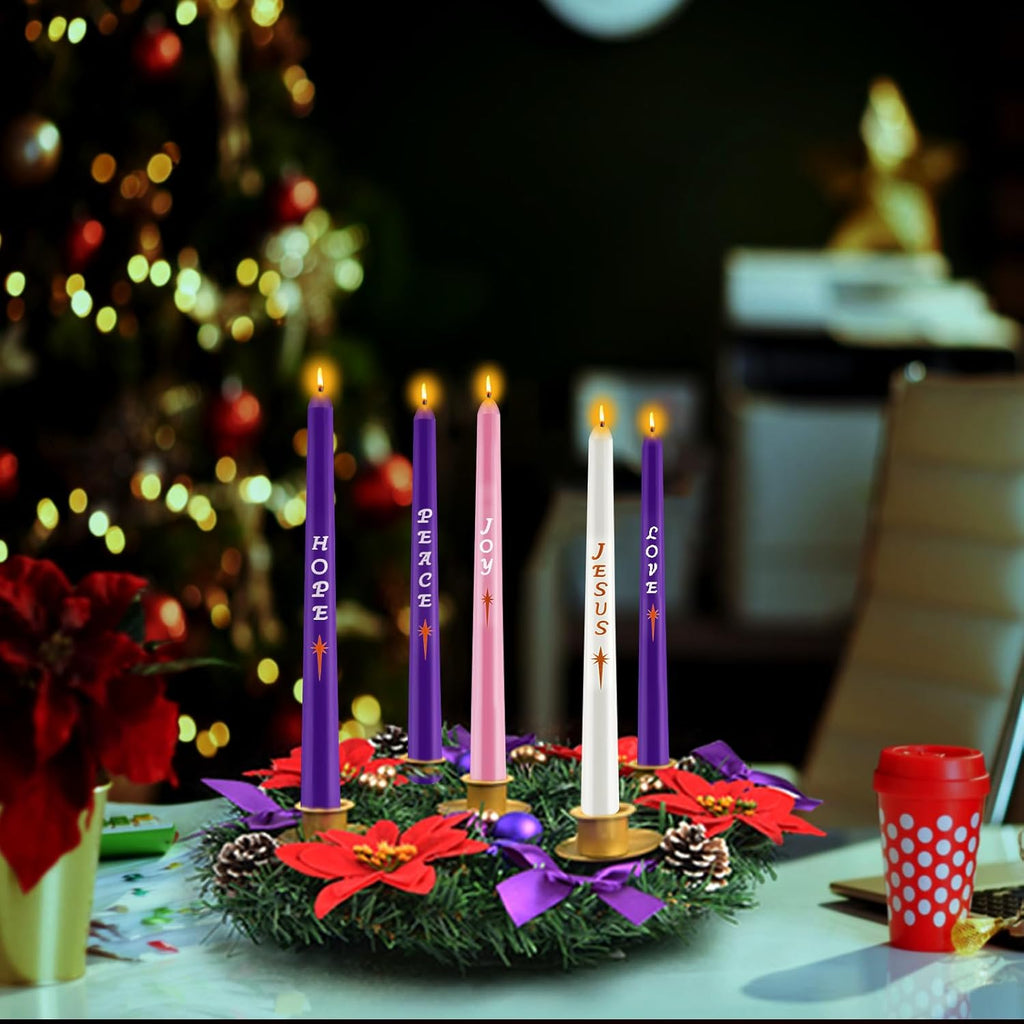 Skiennix 12-Inch Christmas Advent Wreath - 5 Candle Holder Set with Fire Retardant Metal Cups