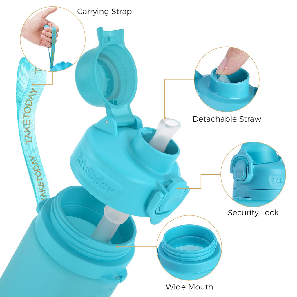 TakeToday Collapsible Water Bottles 21oz (2 pack), Foldable Platinum Silicone Travel Water Bottle with Straw & Carry Strap, Leak-Resistant Screw Lid, Wide Mouth, BPA-Free for Hiking, Camping, Travel