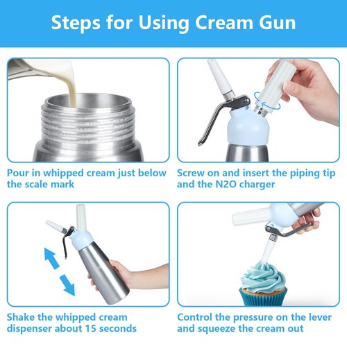 NATUREKIT Professional Whipped Cream Dispenser,Aluminum Body 1-Pint / 500 ml,Cream Maker with 3 Plastic Decorating Tips and 1 Cleaning Brush