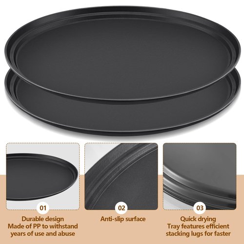 FillTouch 4 Pcs Restaurant Serving Trays PP Plastic Non Slip Rubber Lined Large Oval Tray for Kitchen Dining Room Cafeterias Fast Food Service (24 x 29 Inch,Black)