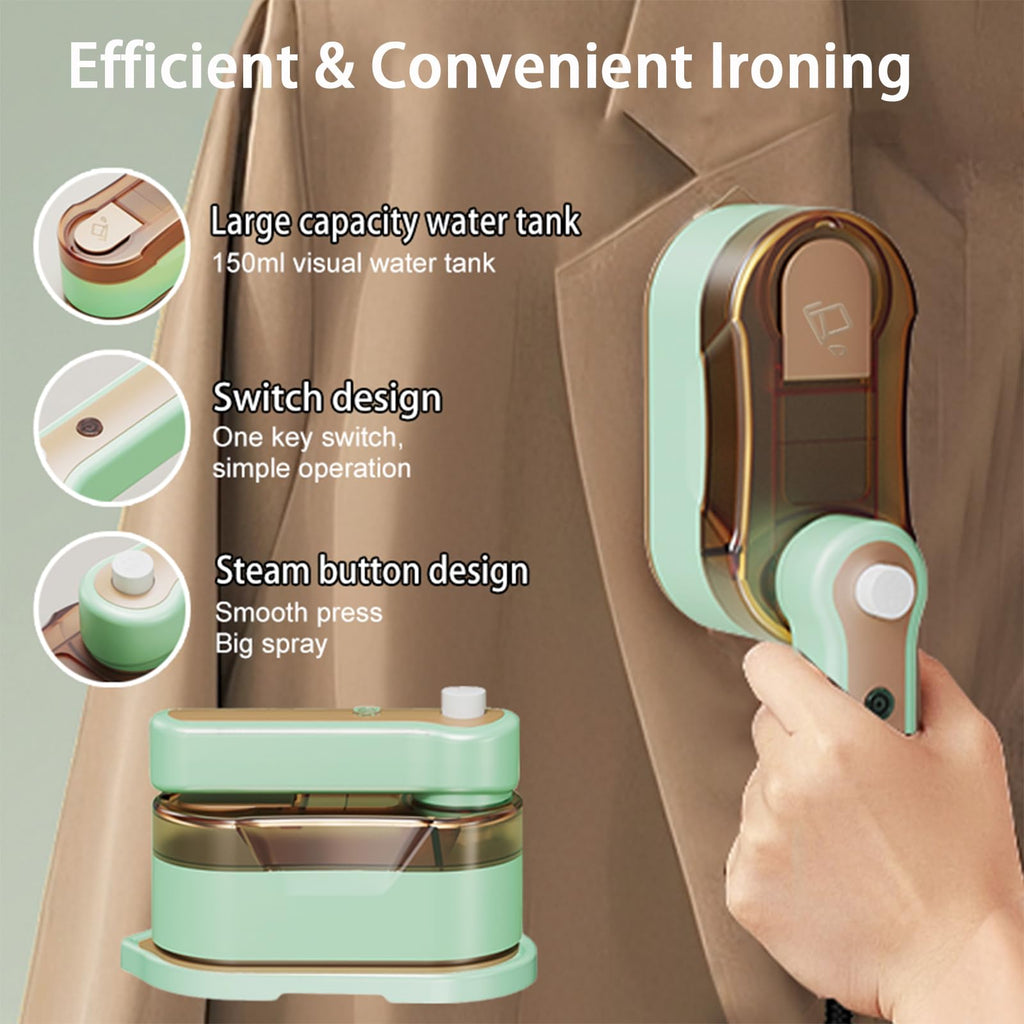 Portable Travel Steam Iron, 2-In-1 Wet&Dry Clothes Wrinkle Remover, Lightweight Handheld Hanging Iron with 20S Preheating, 150ml, Safe for Most Fabrics, Suitable for Home/Travel/Dormitories (White)