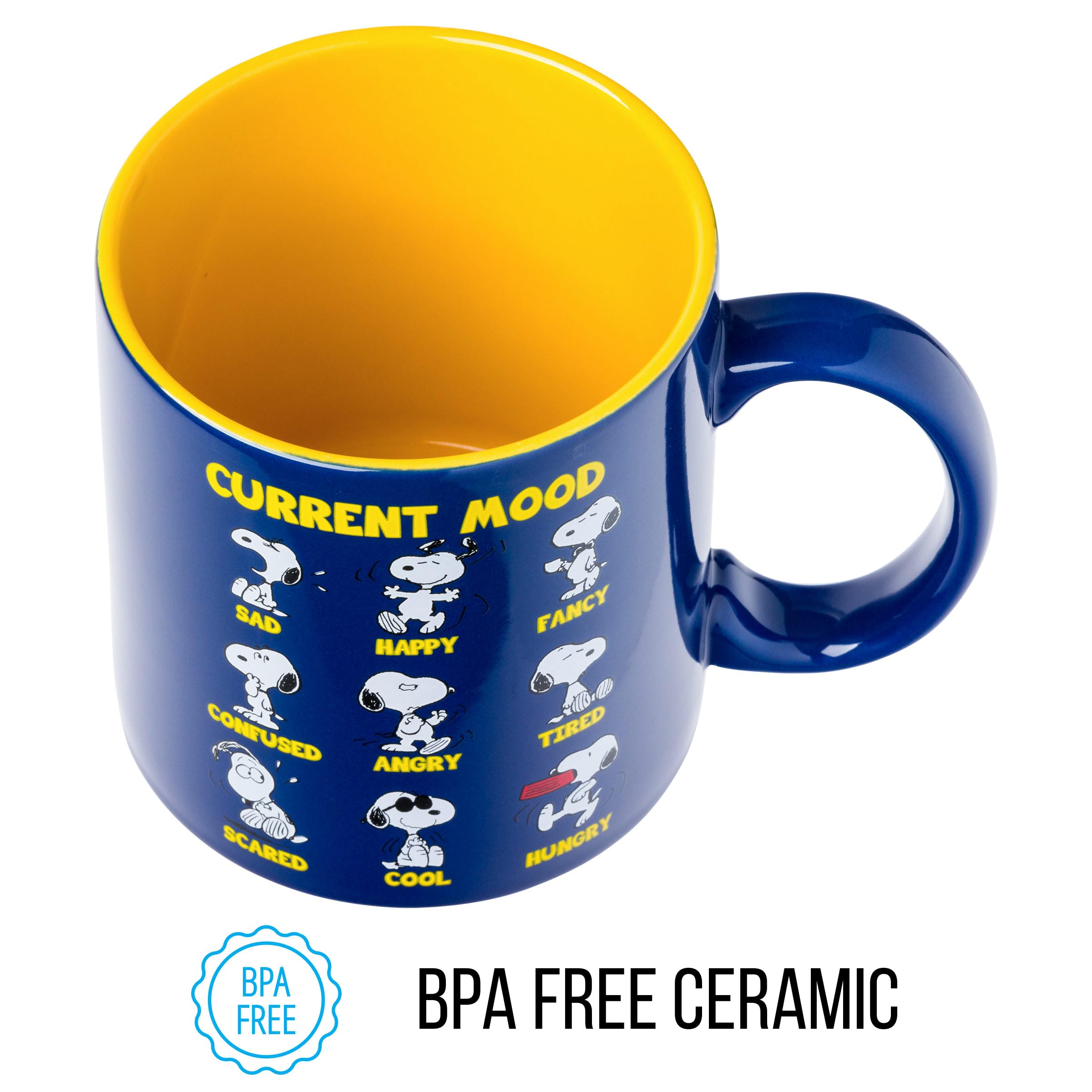 Silver Buffalo Peanuts Featuring Snoopy's Current Mood Various Emotions. Ceramic Mug, 20 Ounces