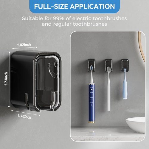 Toothbrush Holders for Bathrooms, 2PCS Innovation Single Slot Toothbrush Holder Wall Mounted with Cover for Shower, Single Toothbrush Dispenser Storage Organizer for Family & Travel