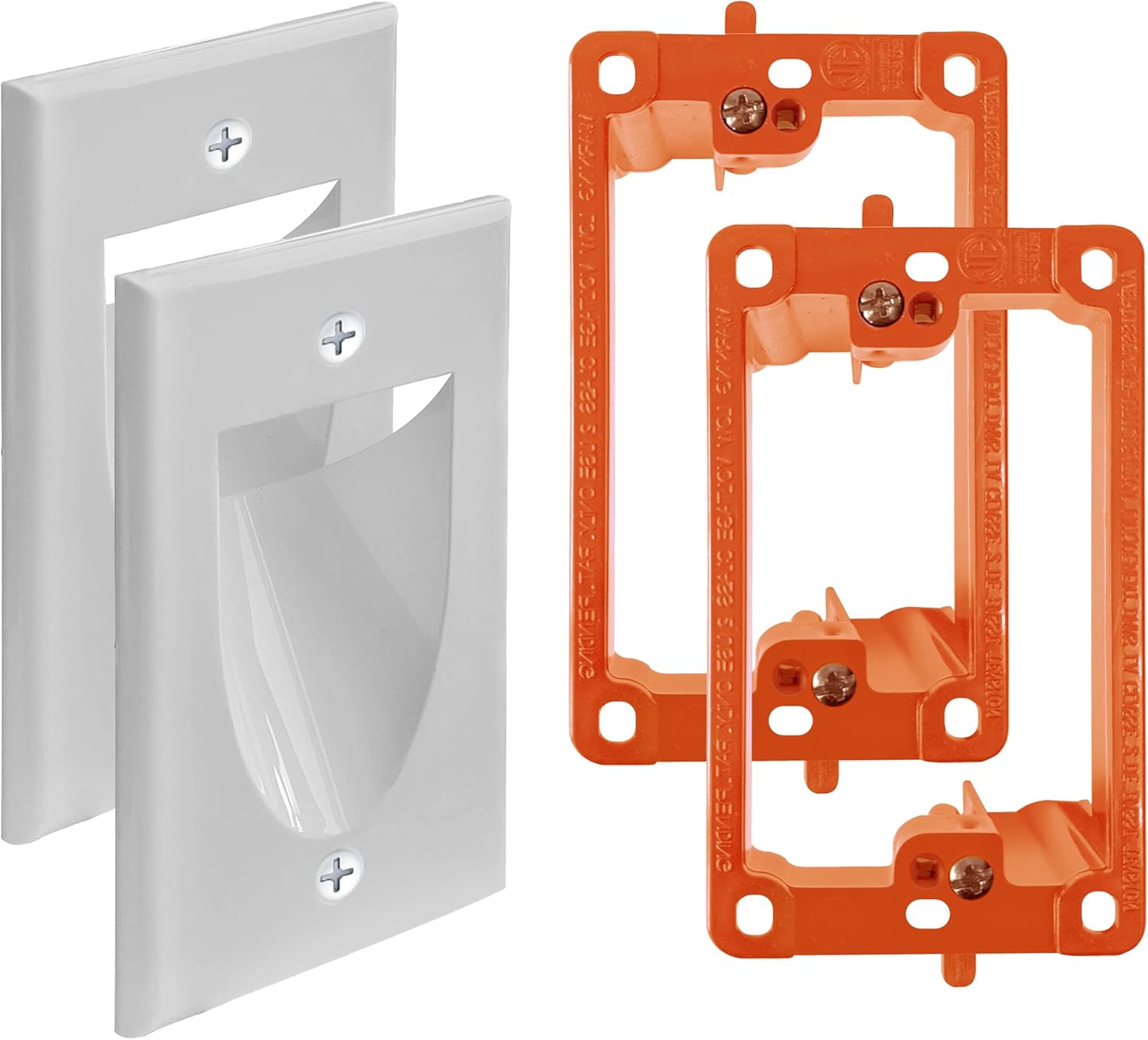 Wall Plate Cable Pass Through Kit by [Brand Name] - 2 Pack Recessed Cable Management with Bracket