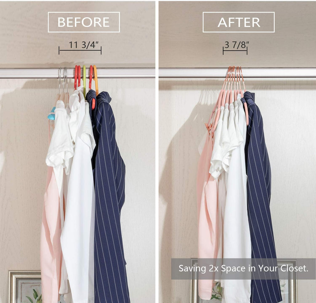 MIZGI Premium Velvet Pants Hangers - Non-Slip Clips for Slim Skirts | Blush Pink with Copper Hooks (Pack of 20)