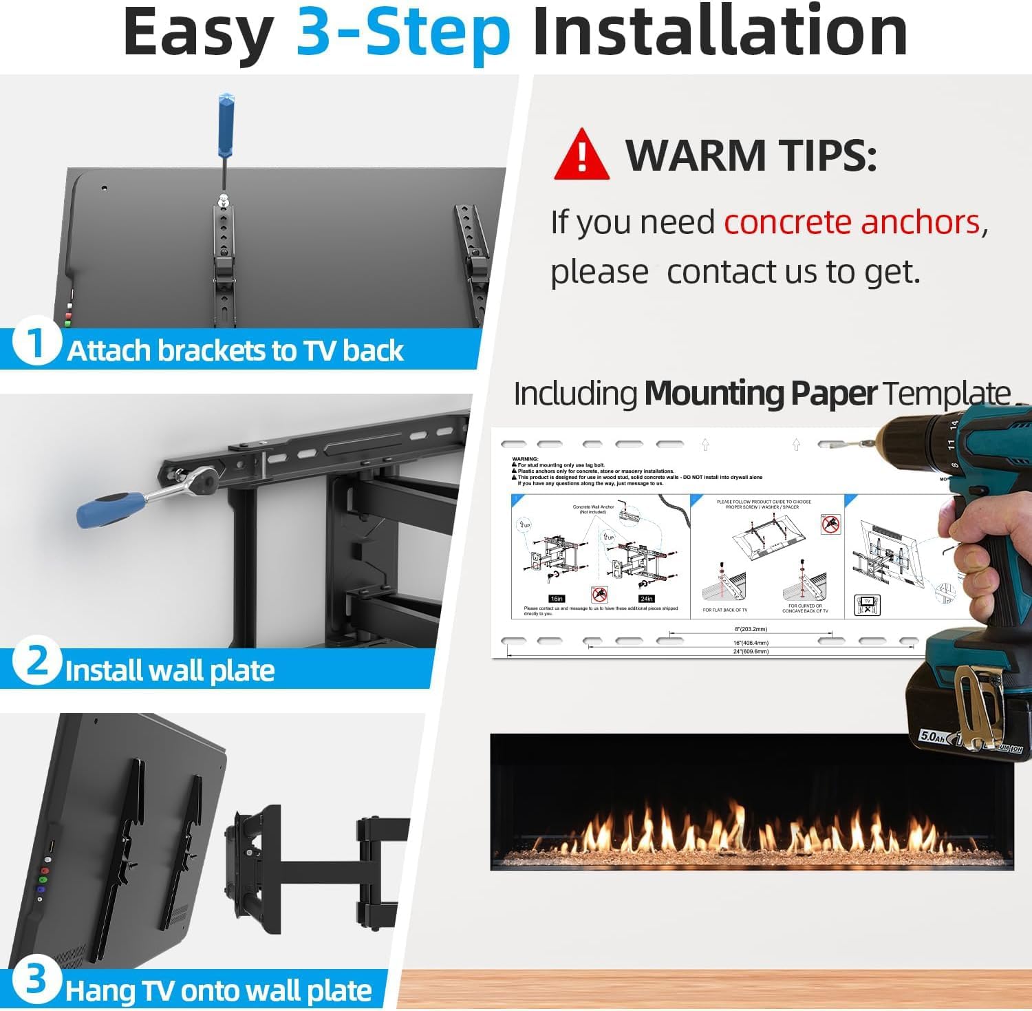 USX STAR Full Motion TV Wall Mount - Adjustable Swivel & Tilt for 42-86 Inch TVs, Max VESA 600x400mm, 110 LBS Capacity