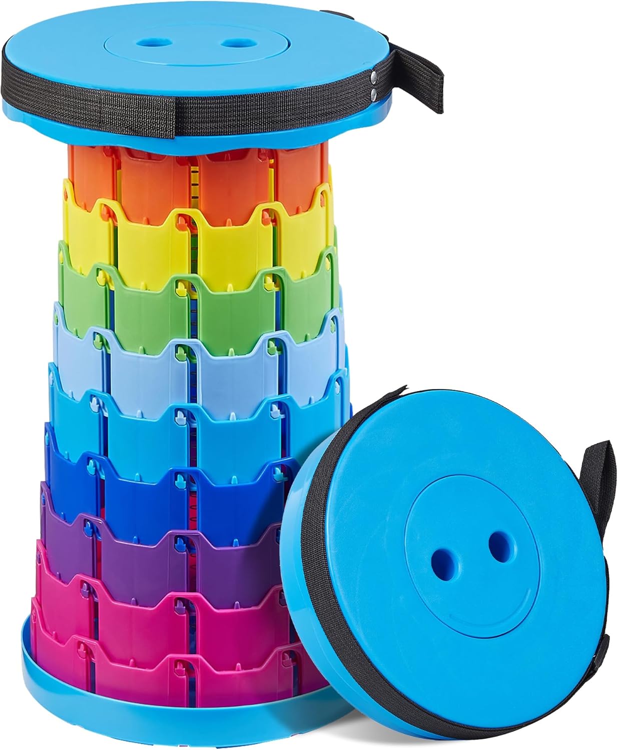 VECELO Telescoping Folding Stool - Portable Collapsible Design | 400lbs Capacity, Rainbow Blue