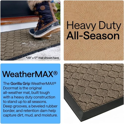 GORILLA GRIP 100% Waterproof Doormat - All-Season WeatherMAX, 60x24, Stain & Fade Resistant, Easy Clean, Latte Quatrefoil