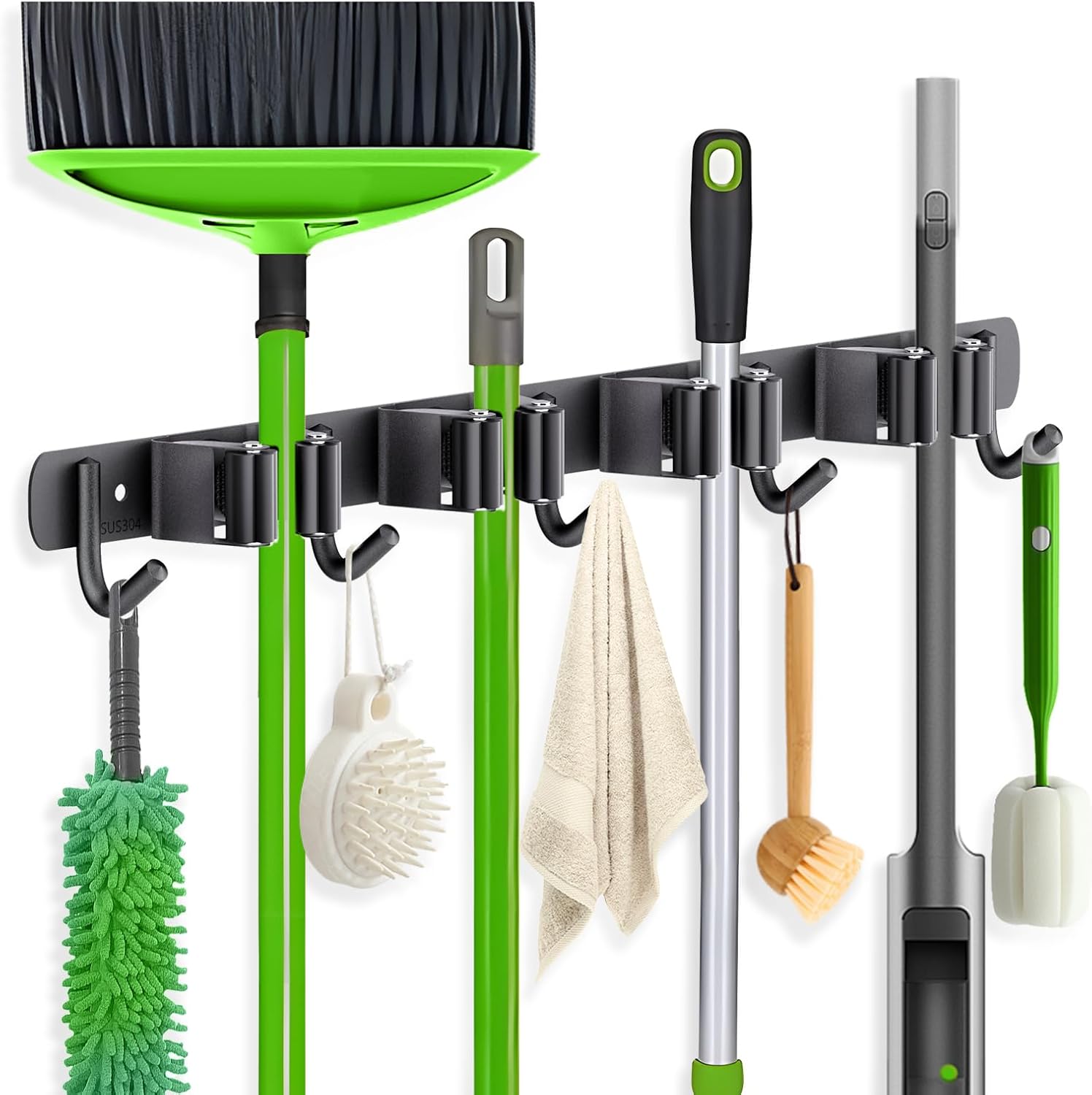 ZONGOOL Wall-Mounted Broom Holder - 4 Racks & 5 Hooks for Home Organization | Black Metal Design