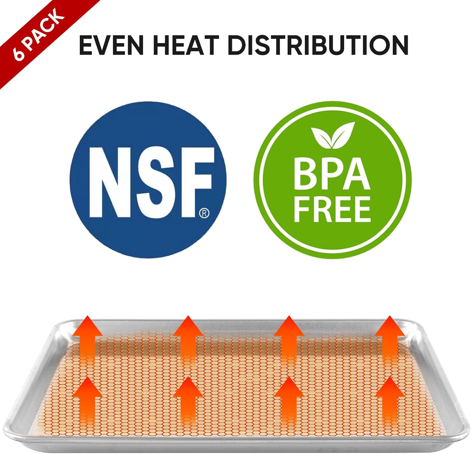 TENUP Aluminum Half Sheet Pan - Heavy Duty 18" x 13" Baking Tray with Reinforced Rim, Warp-Resistant & Rust-Free