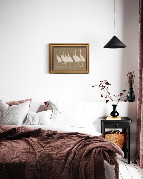 InSimSea Gold Framed Canvas Prints - Vintage Cranes Wall Art for Bathroom & Living Room | 12x16 Inch