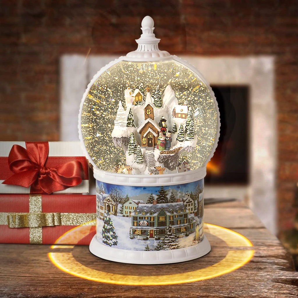Skiennix Large Christmas Snow Globe - Rotating Santa Train Music Box | 10.2-Inch, 8 Melodies, USB & Battery-Powered