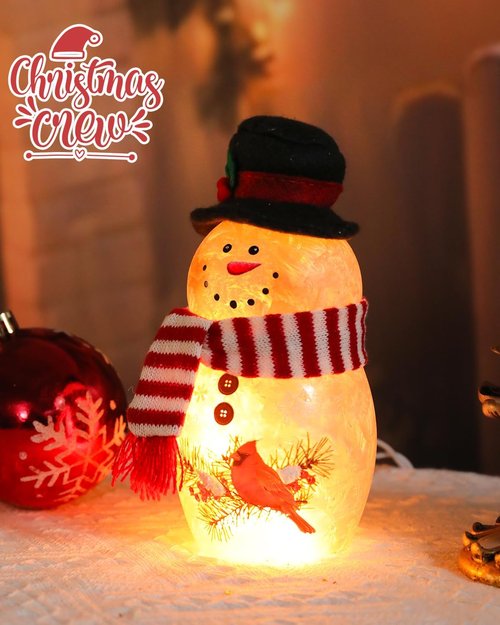 Bdor Snowman Christmas Decoration - 6.3 Inch Glass Figurine with Cardinal & Red Scarf for Holiday Décor