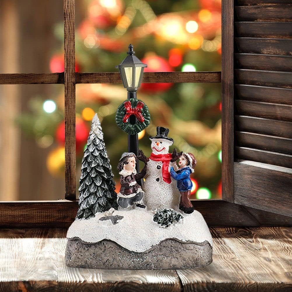 Skiennix Christmas Village Set - LED Warm Lights & Mini Snowman Figurines | Collectible House Decorations