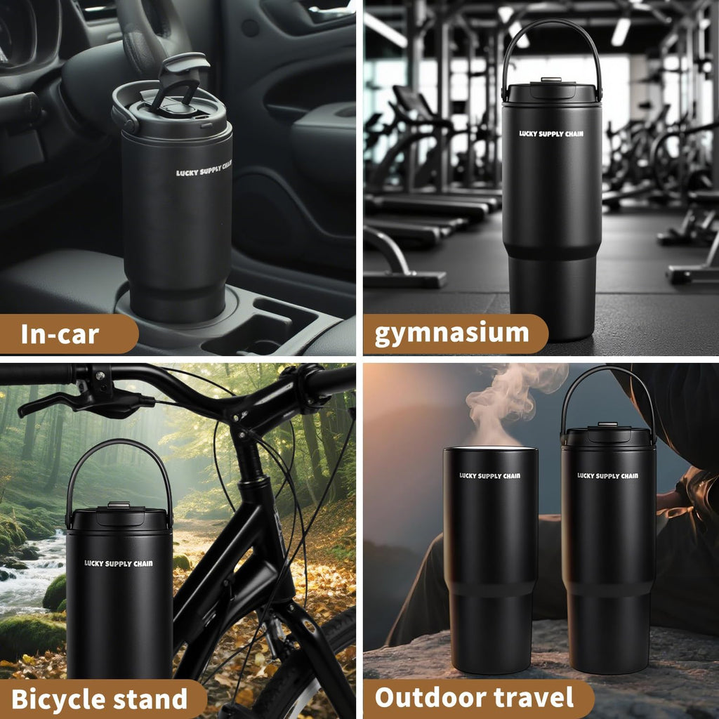 Skiennix Stainless Steel Water Bottle - 24 Oz Vacuum Insulated Tumbler with Straw | Keeps Drinks Cold for 12 Hrs (Black)