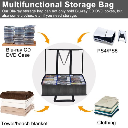Salajory CD DVD Storage Bags 3-Pack, PU & Clear Blu-ray Case Holder with Zipper & Handles | Holds 99 Blu-Ray 64 DVD 156 CD Cases per Bag | Media & Video Game Storage Organizer for Movies