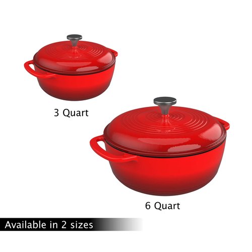 Dutch Oven Pot with Lid - 6Qt Enameled Cast Iron Cookware for Oven or Stovetop Use - Cook Soups, Stews, Chicken, or Pot Roast by Classic Cuisine (Red)