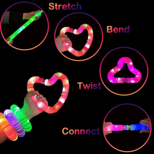 Glow Sticks | Camping Essentials for Kids - 6 PCS LED Light-Up Pop Tube Wand & Bracelet Toys