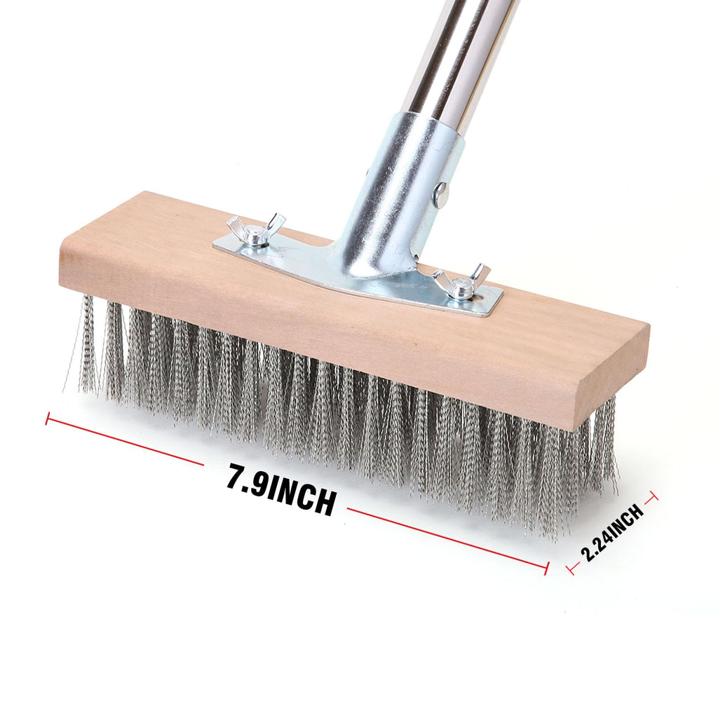MAXMAN Stainless Steel Wire Scrub Brush with Long Handle, 63" Heavy Duty Large Wire Brush, Stiff Metal Bristle Floor Scrubber, Outdoor Patio Cleaning, Wire Broom for Deck, Concrete, Moss Removal