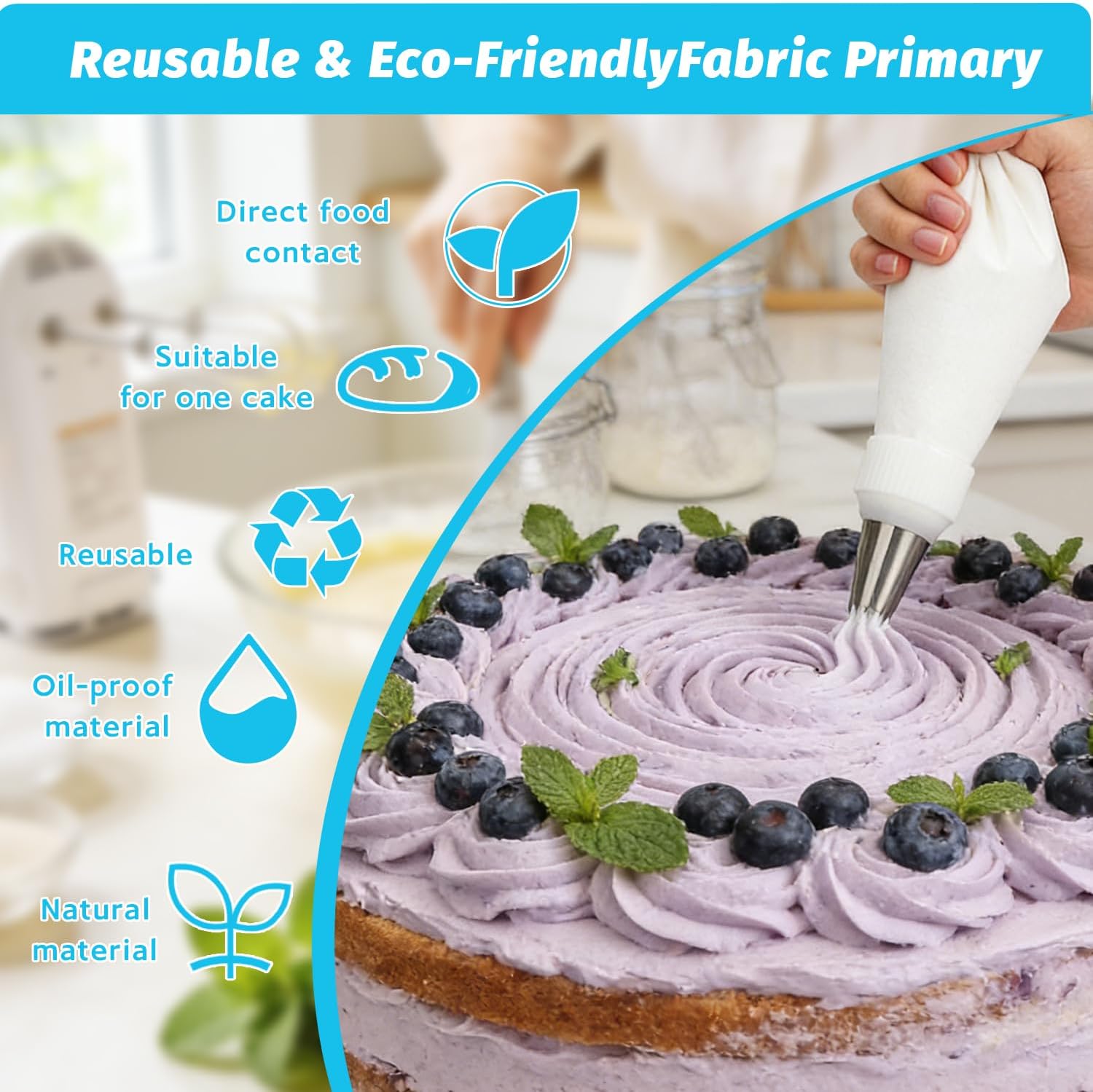 Reusable Cotton Piping Bags Set by [Brand Name] - 16" Large Pastry Bag with 10 Icing Tips & 2 Couplers for Cake Decorating