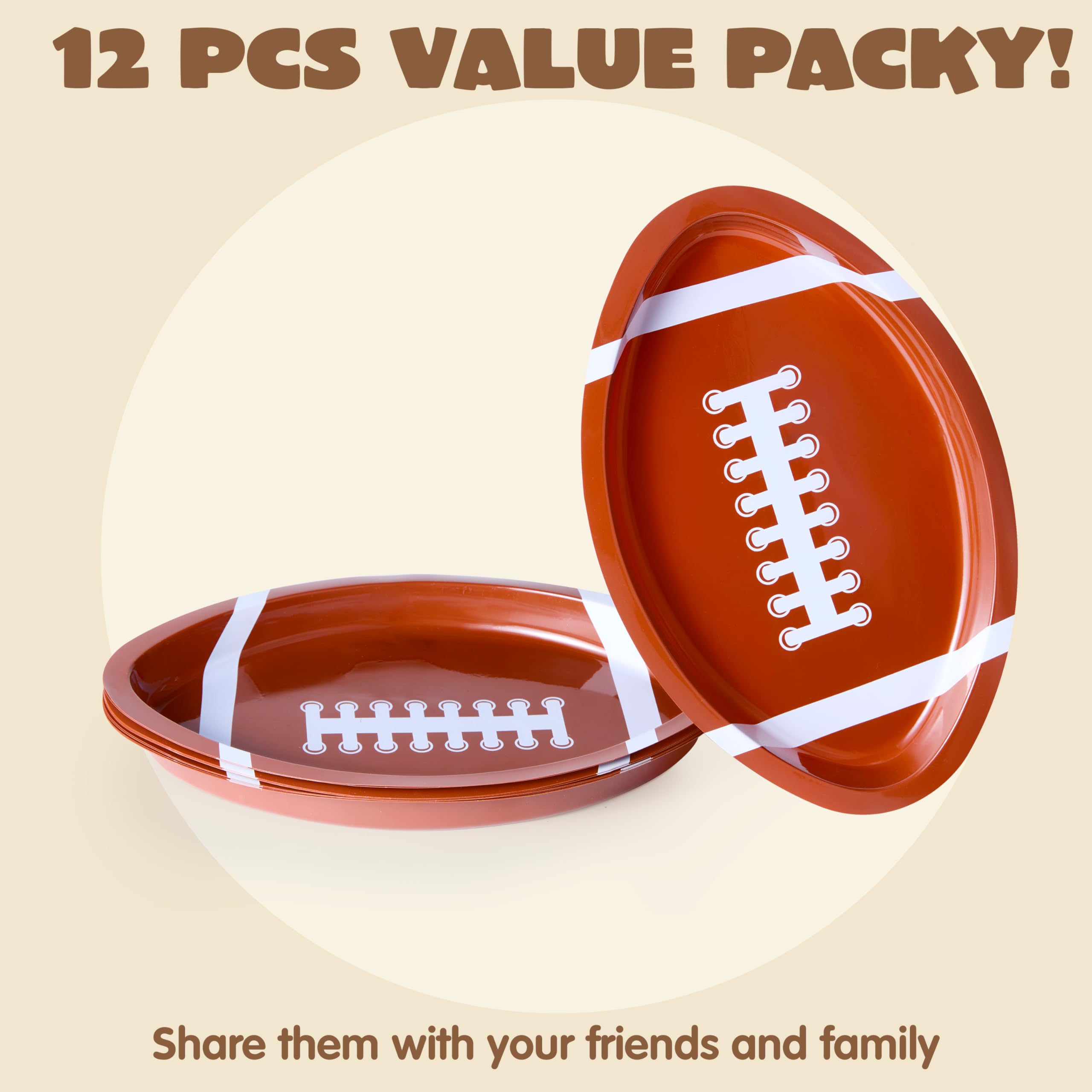 JOYIN 12 Pcs Football Plastic Trays, 11.5" X 7.5" Football Snack Trays & Platter, Sports Event Tailgate Party Supplies