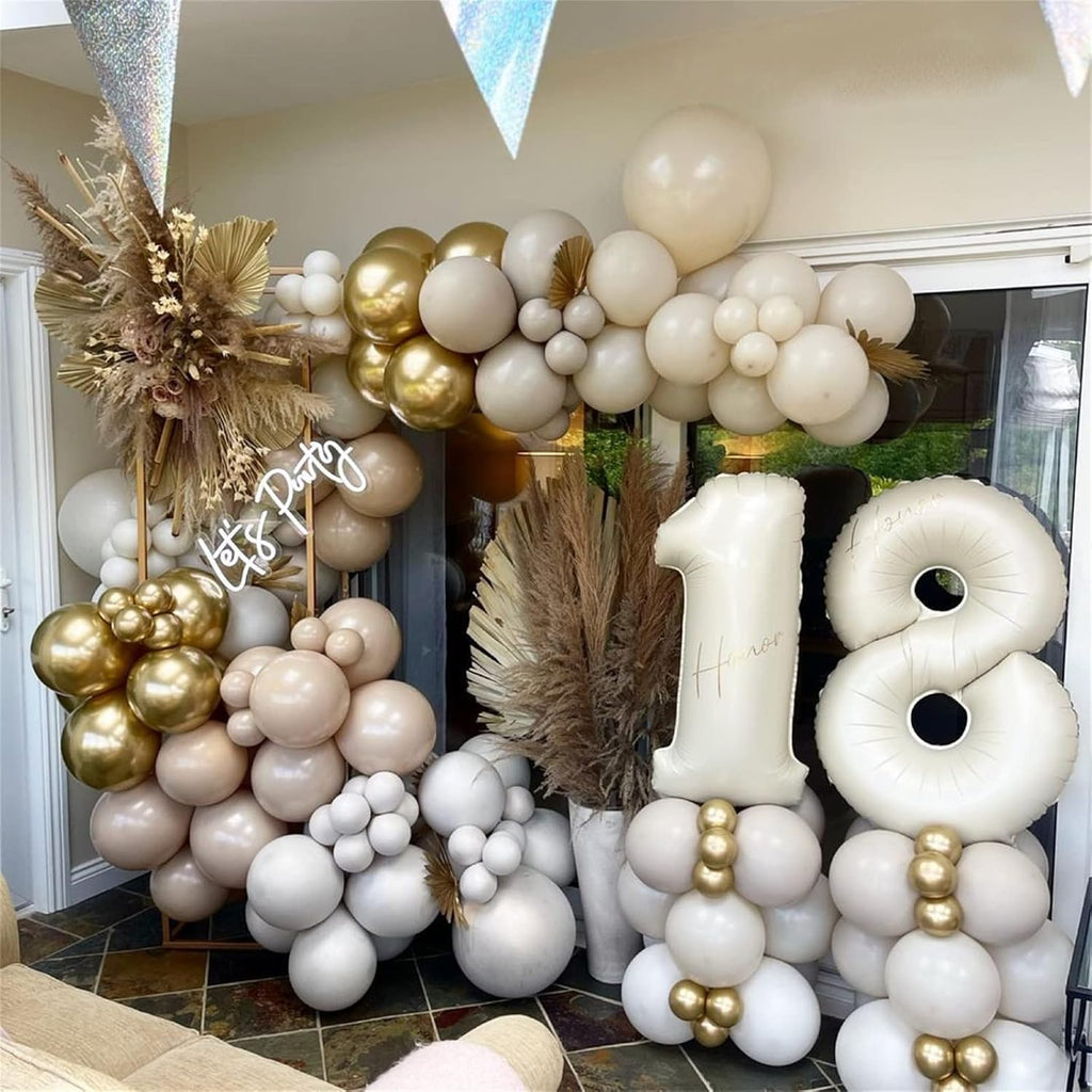 Number 1 Balloon - 40 Inch Gold Foil with 60 Pcs White & Nude Cream Confetti Balloons | Perfect for 1st Birthday & Boho Weddings