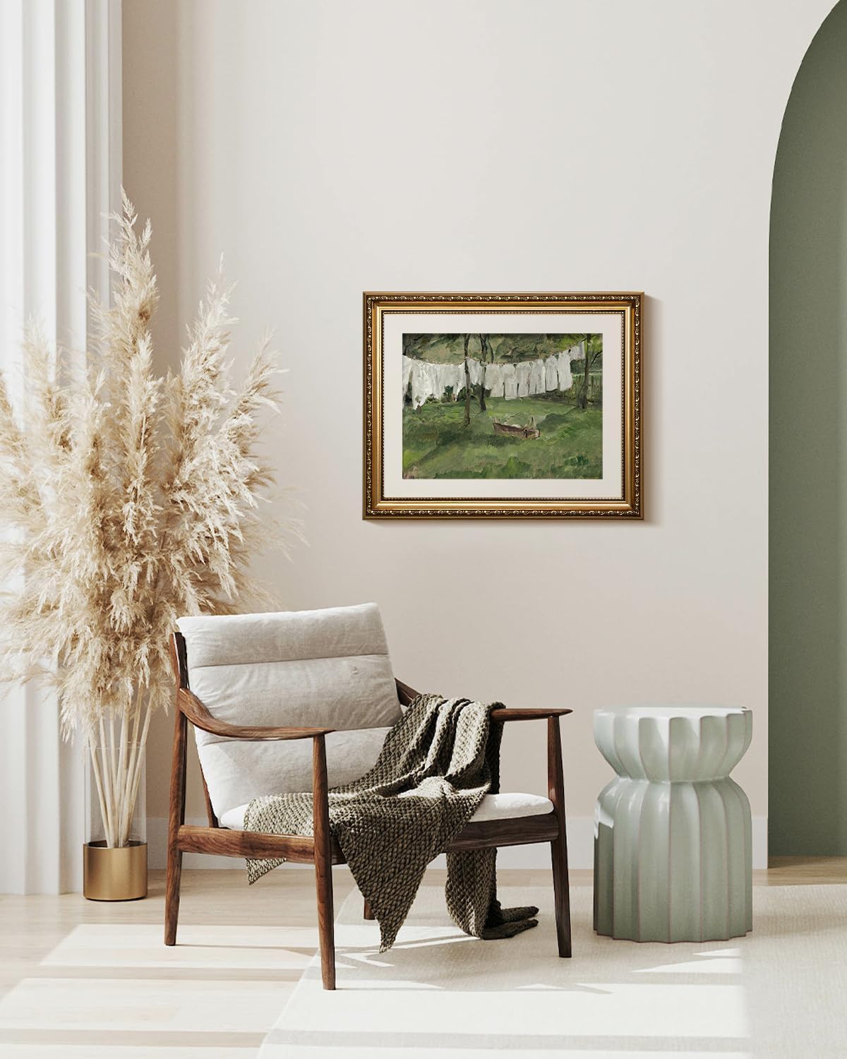 VIYYIEA Gold Framed Canvas Wall Art - Vintage Laundry Room Print | Antique Oil Painting, 13x16in